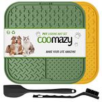 Coomazy Lick Mat for Dog and Cat, Slow Feeder & Non-Slip Design, Boredom and Anxiety Reducer, Suitable for Food, Treats, Yogurt, Peanut Butter and Liver Paste, BPA-Free, Non-Toxic, Yellow+Green