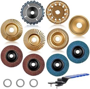 Konvixon 11PCS Wood Carving Disc Set for 4" or 4 1/2" Angle Grinder, Stump Tool Grinding Wheel Disc with 5/8" Adapter Ring, Woodworking Grinder Attachment for Cutting Shaping Carving Sanding Polishing