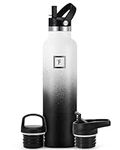 IRON °FLASK Sports Water Bottle - 710 ml, 3 Lids (Straw Lid), Vacuum Insulated Stainless Steel, Hot Cold, Double Walled, Thermo Mug, Standard Metal Canteen (Day & Night)