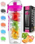 Zulay (34oz Capacity) Fruit Infuser Water Bottle With Sleeve - BPA Free Anti-Slip Grip & Flip Top Lid Infused Water Bottles for Women & Men - Water Infusion Bottle With Cleaning Brush