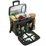 Picnic at Ascot Equipped Picnic Cooler on Wheels, Natural/Forest Green