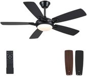 Kviflon Ceiling Fans with Lights, 46 Inch Black Ceiling Fan with Light and Remote Control, Modern Ceiling Fan for Bedroom Living Room Farmhouse Indoor/Outdoor, 6 Speeds, Reversible, Dimmable, Black