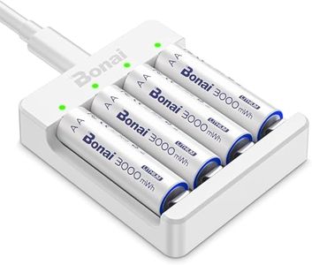 BONAI Batterie Ricaricabili AA al Litio 1.5V 3000mWh Alta Capacità, Uscita Costante 1.5V, Ricaricabile da usare 1000 volte. Protezione Intelligente di Carica. [4 confezioni con caricatore di tipo C]