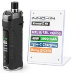 Innokin Kroma-Z Pod Mod, E Cigarette Vape Starter Kit 40W 3000mAh Electronic Vaporizer with Z-Coils, 2ml Tank Airflow Control Vaping, LCD Screen Auto-Wattage USB Type-C Fast Charge, No Nicotine, Black