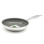 GreenChef Profile Plus Healthy Ceramic Non-Stick Stainless Steel 20cm Frying Pan Skillet, PFAS Free, Suitable for all hobs including Induction, Heavy-Duty, Oven safe up to 200˚C, Silver