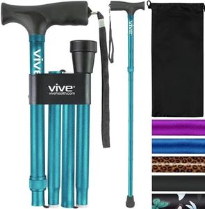 Vive Folding Cane - Foldable Walking Cane for Men, Women - Fold-up, Collapsible, Lightweight, Adjustable, Portable Hand Walking Stick - Balancing Mobility Aid - Sleek, Comfortable T Handles (Teal)