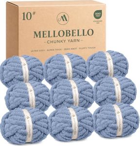Jumbo Chunky Yarn for Hand Knitting - #10 Chunky Chenille Yarn for Crocheting Blankets,Super Soft Bulky Fluffy Yarn,9 Jumbo Pack(22yds,8oz Each Skein),Country Blue