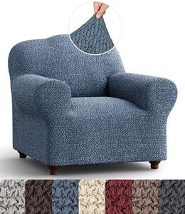 Mamma Mia Covers Chair Cover - Armchair Cover - Armchair Slipcover - Cotton Fabric Slipcover - 1-piece Form Fit Stretch Stylish Furniture Protector - Mille Righe Collection - Blue (Chair)