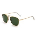 Retro Square Aviator Sunglasses Premium Glass Lens Flat Metal Eyewear Men Women (Gold/Green)