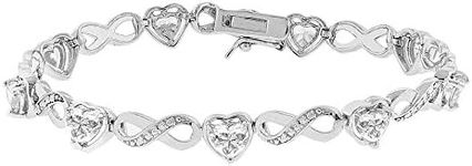 Cate & Chloe Amanda 18k White Gold Plated Heart Tennis Bracelet | Women's Silver Bracelet with Sparkling Cubic Zirconia Crystals, 7.5" Sparkling CZ Stone Bracelet for Women, Gift for Her