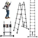 Aluminum Telescoping Ladders 12.5ft in Straight line and 6.25ft in A-Frame Multi-Purpose Portable Extension Ladder,EN131 Standards Non-Slip Folding Loft Ladder for RV or Outdoor, 330lb/150kg Max Load