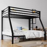 SHA CERLIN Metal Bunk Bed Twin Over Full Size with Removable Stairs, Heavy Duty Sturdy Frame with 12" Underbed Storage for Teen & Adults, Teens, No Box Spring Needed, Black