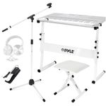 Pyle Heavy-Duty Electric Keyboard Accessories, E Piano Equipment Pack Includes Height Adjustable Z Shape Keyboard Stand, Keyboard Stool, Microphone Stand, Headset, and Sustain Pedal, White