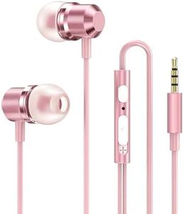 Rose Gold Earbuds Wired in Ear, Stereo Bass Earphones with Micphone, Sport Running Headphones with Volume Control, Women Earphones Compatible with Smartphones Mp3 Tablet Laptop