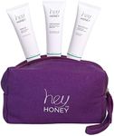 Hey Honey 4pc Set: Love Your Body Lotion, Walk The Walk Foot Cream, Hands On Honey Hand Cream, Eco Makeup Bag. Perfect for Valentine's, Xmas, Birthdays