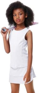 LIONJIE Girls Tennis Golf Dress Outfit Sleeveless Tank Top and Skorts Sets Sport Skirt with Shorts, White,5-6 Years