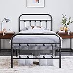 Yaheetech 3ft Single Bed Frame Vintage Iron Platform Bed with High Headboard and Footboard, Strong Metal-Framed Bed with Storage Black