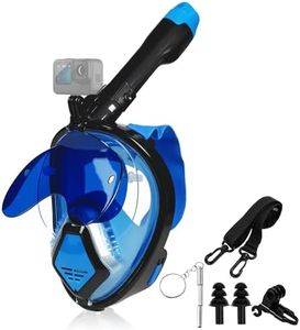 Snorkeling Gear for Adults, Full Face Snorkel Mask Adults with Camera Mount, Snorkel Mask for Glasses Wearers Check Valve Air Inlet Breathe Better, Panoramic View Snorkel Set (Black & Blue, L)