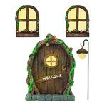 Fairy Garden Accessories Outdoor, BicycleStore Miniature Tree Garden Art Fairy Statues Sculpture Decoration, Yard Art Garden Door and Windows for Trees Glow in The Dark with Bonus Fairy Lantern