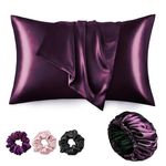 Candibella Silk Bonnet for Hair with 3 Satin Scrunchies, Satin Bonnet for Curly Hair with 2 Pack Satin Pillow Covers, Adjustable Satin Hair Bonnet, Best Gift Combo Pack (Mulberry)