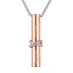 HooAMI Cremation Urn Necklace Together Forever Stainless Steel Memorial Keepsake Cylinder Pendant for Ashes (Rose gold Together Forever)