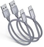 eyjiew USB C Cable [50cm/0.5m, 2Pack], 1.5ft Short USB A to USB C Charger Cable 3A Fast Charging Nylon Braided Type C Cable for iPhone 15 16 Plus Pro Max,Power Bank,Pixel,Xperia,PS5,Switch-Grey