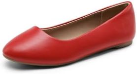 DREAM PAIRS Women's Sole-Simple Ballerina Walking Flats Shoes,Size 7.5,RED-PU-1,Sole-Simple