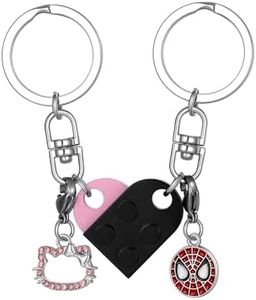 Drogomen Heart Keychain Set for Couples Women Men Best Friend Keychains for Friendship Matching Brick Heart Keychains for Girlfriend Boyfriend Sweet Valentine's Day Couples Gift Ideas (Spider+Kitty)