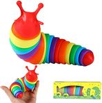 QINGBAO Fidget Slug Toy,Sensory Slug 3D, Flexible Decompression Slug for Relaxing, Friendly Articulated Slug Fidget Toy, Hand Sensory Toy for Adults,7.5 Inch Rainbow (Head Color Random)