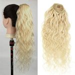 RemeeHi Curly Ponytail Extension Drawstring Body Wave Human Hair Long Clip in Hair Extensions Pony Tail Elastics Adjust 120g 24" 613#