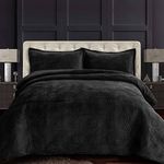 Tribeca Living Oversized Velvet Quilt, 3-Piece King Bed Set, 260GSM Soft Quilted Velvet, Includes One Quilt & Two Shams, Steel Grey