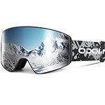 Odoland OTG Ski Goggles for Kid and Youth, UV Protection and Anti-Fog Len for Children, Double Grey Spherical Lens Snowboard Goggles Perfect for Boys and Girls for Sunny and Cloudy BSE