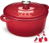 Overmont 5L Enamelled Cast Iron Round Casserole Dish With Lid,26cm, Cookbook -Non-stick Dutch Oven for Braising, Stews, Roasting, Bread Baking