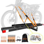 Mockins 500Lbs Cap Anti-Tilt Motorcycle Hitch Carrier w/Ramp | 73" Dirt Bike Hitch Carrier | Heavy Duty Steel Motorcycle Carrier Hitch Mount | Motorcycle Rack for Hitch w/Ramp, Straps, & Stabilizer