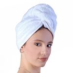 LLAMAXY Hair Towel 100% Pure Organic Cotton Hair Drying Towels Adult Child Hair Wraps Hair Turban - Towel Wrap Hair Drying Towel - Quick Twist Rapid Dry Towel - Cap - 1 pack of White