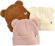 FURTALK Baby Beanie Winter Hat with Bear Ear for Infant Toddler Boys Girls Soft Knitted Skull Cap Beige+Pink+Caramel 0-6 Months