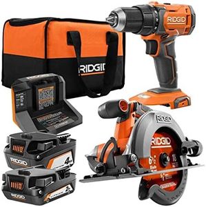 RIDGID 18V Cordless 1/2 in. Drill/Driver and 6-1/2 in. Circular Saw Combo Kit with 2.0 Ah and 4.0 Ah Battery, Charger, and Bag