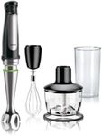 Braun MQ7035X 3-in-1 Immersion Hand, Powerful 500W Stainless Steel Stick Blender Variable Speed + 2-Cup Food Processor, Whisk, Beaker, Faster, Finer Blending, MultiQuick