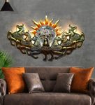 RAJSI CREATION Metal Seven Running Horses & Sunrise Wall Art With LED Light Wall Hanging Decor For Vastu, Living Room Office, Bedroom, Cafe, Hotel, Restro(48 * 28 Inches), Brown