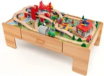 HONEY JOY Train Table, Wooden Kids 