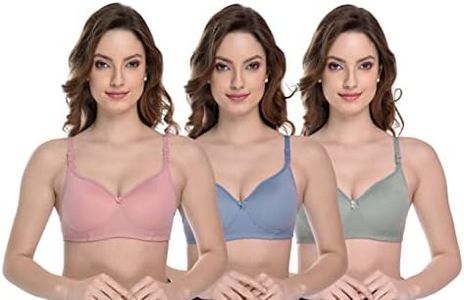 MiEstilo Women's Cotton Blend Lightly Padded Wirefree T-Shirt Bra Combo, Pack of 3_Baby Pink, Baby Blue & Mint Green_Size 34