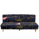 Mateju Armless Sofa Bed Cover, Geometry Folding Sofa Bed without Armrests, Non Slip Stretch Futon Slipcover Protector for 2-3 Seater, Washable Couch Bed Slipcovers (navy blue,190-230cm)