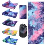 Oaygat Yoga Mat Towel Tie-Die Yoga Towel Non Slip Hot Yoga Towel with Grip Dots Quick Dry Yoga Blanket Super Soft Sweat Absorbent Microfiber Mat Towel with Mesh Carry Bag Ideal for Yoga Pilates Bikram