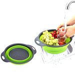 Grey & Green Silicone Collapsible Colander Over The Sink Vegetables/Fruit Colander Drain Strainer with Handles Collapsible Basket Wash Fruits, Vegetables, Spaghetti Rice