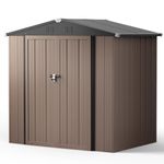 XEMQENER Lockable Garden Storage Shed, 4x6 FT Outdoor Storage Shed Waterproof, Galvanized Steel Metal Storage Shed for Garden Tools, Garden Equipment, Bike, 186x130x189 cm, Brown