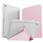 KenKe Case for iPad 9th Generation 2021/ iPad 8th Generation 2020 / iPad 7th Generation 2019 10.2 Inch, Built-in with Pencil Holder & Multi-Angle Support,Slim Hard Translucent Back Shell Cover, Pink