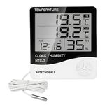 ApTechDeals Digital Hygrometer Thermometer Humidity Meter With Clock LCD Display (HTC2)