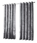 B&B Crushed Velvet Fully Lined Kids Curtains Drapes for Kitchen Decoration- Silver Grey 90 x 72 Drop Front Door Block Out Two Panel Curtain with Pair of Tiebacks