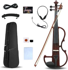 Yinfente Electric Violin 4/4 Full Size Silent 4 String Beginner Student Violin Ebony Fittings With Case Bow Headphone shoulder rest