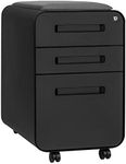 Laura Davidson Furniture STOCKPILE Curve Seated 3-Drawer Mobile File Cabinet with Removable Magnetic Cushion Seat - Metal Filing Cabinet, Pre-Assembled, Black with Dark Grey Cushion